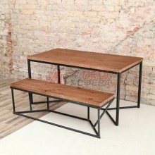 Стол с лавкой на металлическом основании (Лофт) STL-066